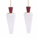 Danish cone-shaped teak and frosted glass pendants
