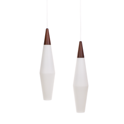 *SOLD* Holmegaard teak frosted glass pendants